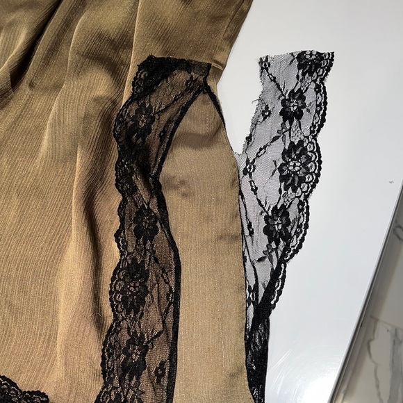 ZARA Olive Green Satin Slip Midi Dress with side slits size Medium - Picture 12 of 17